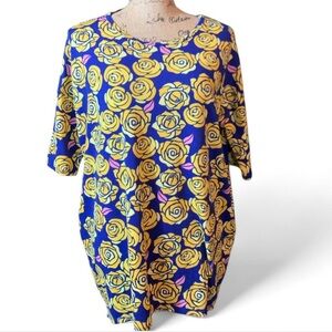 LuLaRoe Irma Tunic XS Yellow Purple Rose Floral Oversized Top